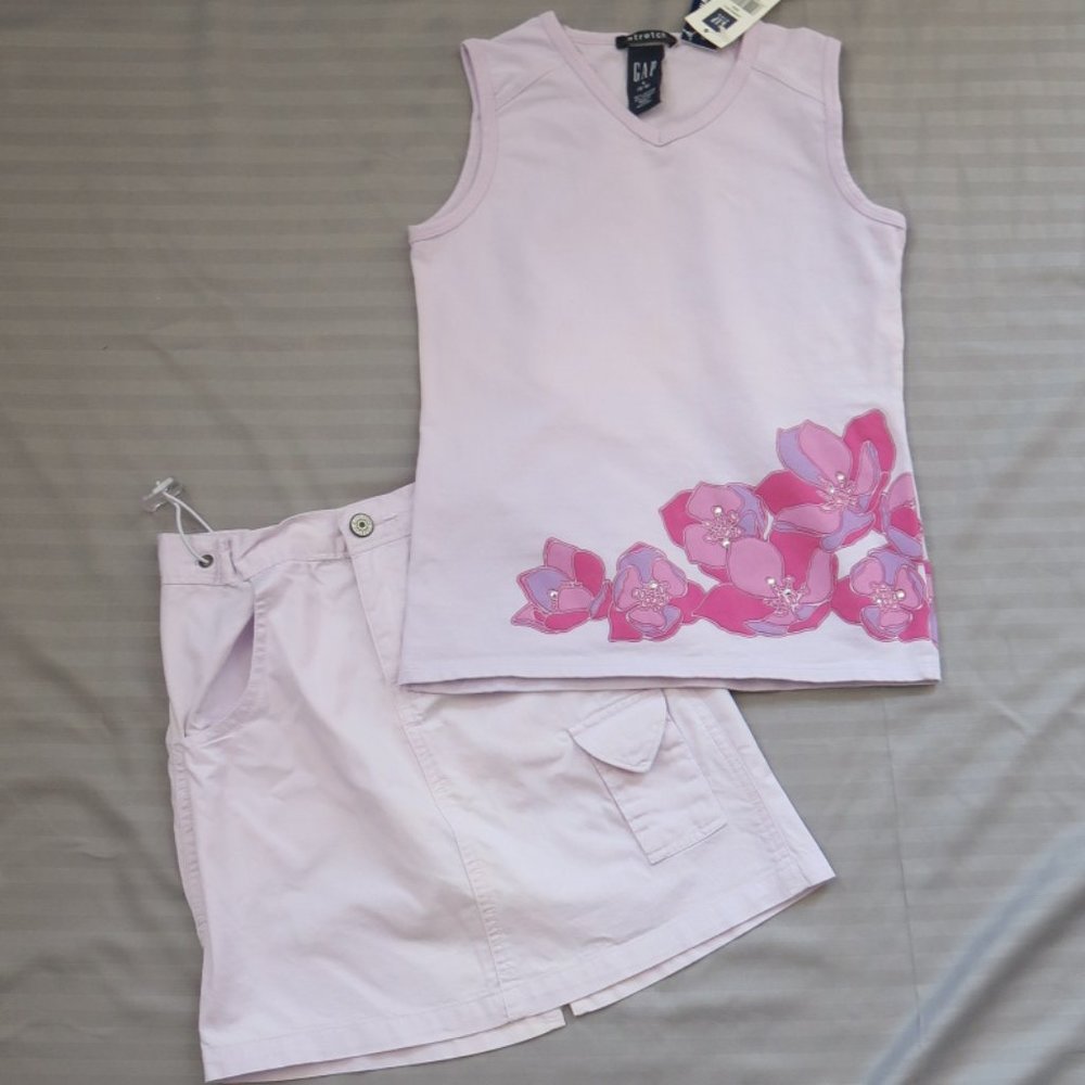 GapKids Girls Lavender Floral Tank Top & Matching Skirt   Sz Small 5 & 5/6  NWTs